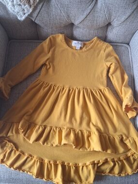 Marie Nicole Girls Size 6 Mustard Ruffle High/Low Boutique Kids Dress